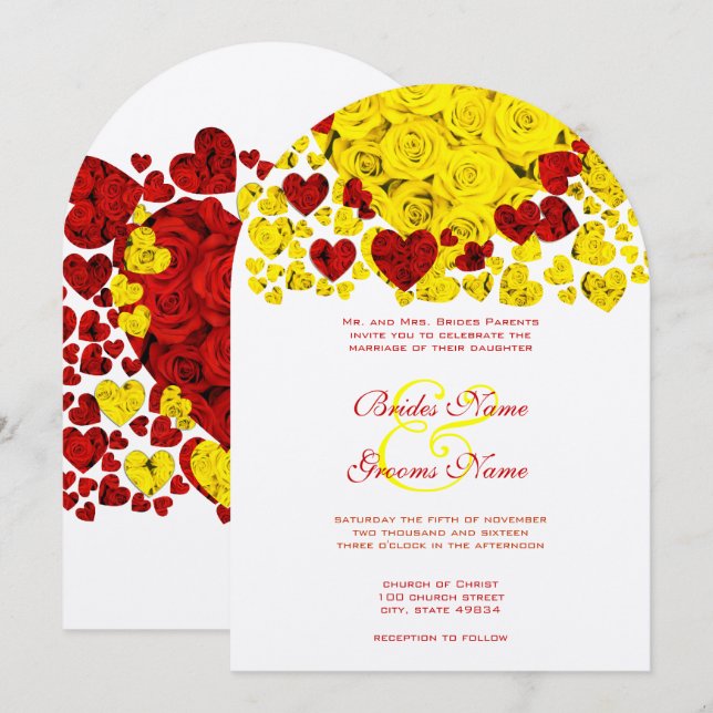Rustic Rose and Yellow Heart Wedding Invitation (Front/Back)