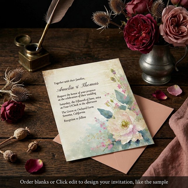Rustic rose blank wedding invitation (Creator Uploaded)