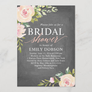 Rustic Rose Bridal Shower Chalkboard Invitation
