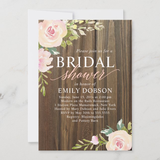 Rustic Rose Bridal Shower Invitation (Front)