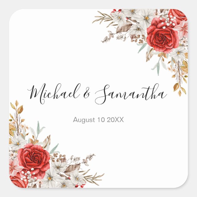 Rustic Rose Country Wedding Square Sticker (Front)