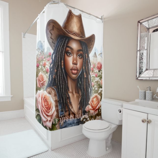 Rustic Rose Cowgirl Shower Curtain (In Situ)