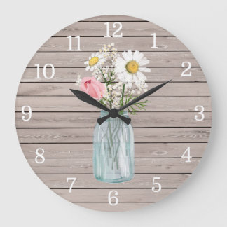 Rustic Rose & Daisies Mason Jar Clock