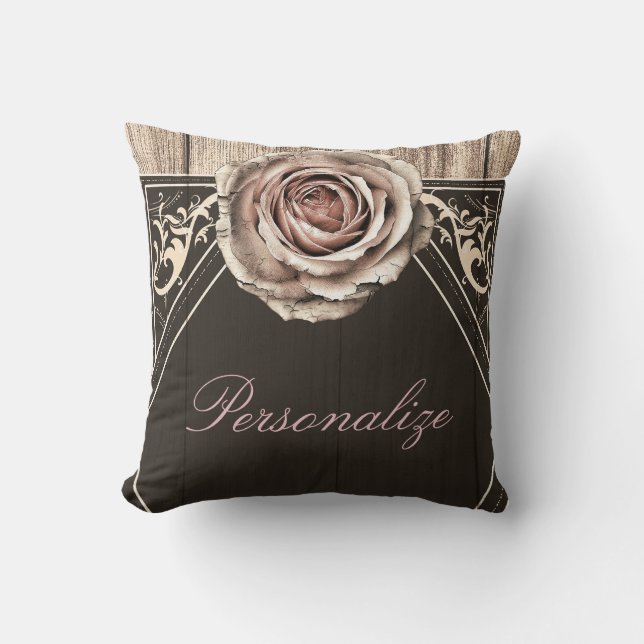 Rustic Rose Elegant Light Wood Diamond Chic Cushion (Front)