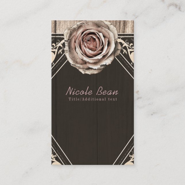 Rustic Rose Elegant Light Wood Diamond Custom Business Card (Front)