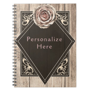 Rustic Rose Elegant Light Wood Diamond Custom Notebook