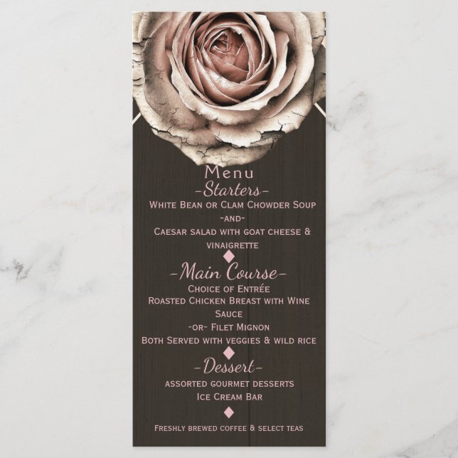 Rustic Rose Elegant Light Wood Diamond Party Menu (Front)