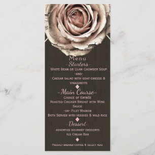 Rustic Rose Elegant Light Wood Diamond Party Menu