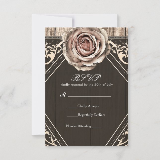 Rustic Rose Elegant Light Wood Wedding RSVP Card (Front)