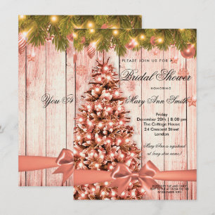 Rustic Rose Gold Christmas Bridal Shower Invitation