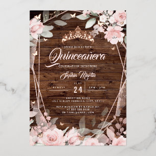 Rustic Rose Gold Floral Butterfly Quinceanera