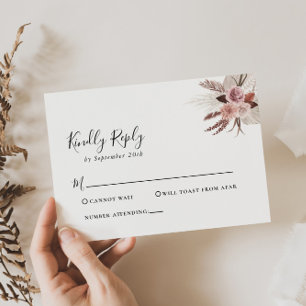 Rustic Rose Gold Floral Wedding RSVP Card