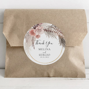 Rustic Rose Gold Floral Wedding Thank You Classic Round Sticker