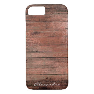 Rustic Rose Gold Foil Wood Monogram Girly iPhone 8/7 Case