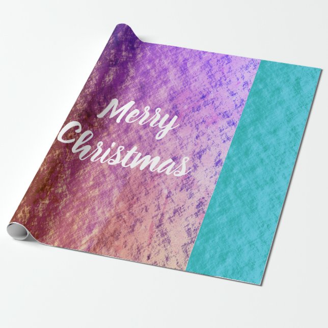 Rustic Rose Gold Pink Teal Blue Merry Christmas Wrapping Paper (Unrolled)