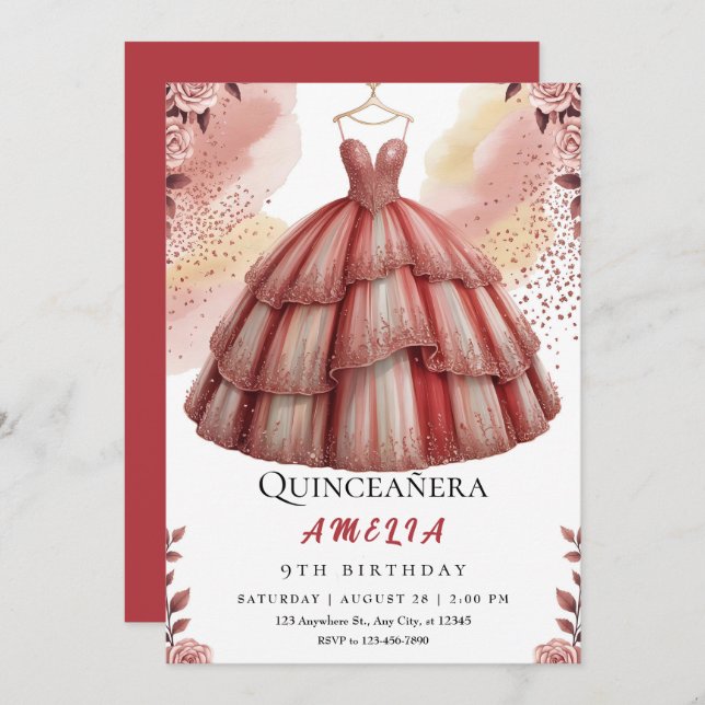 Rustic Rose Gold Quinceañera Birthday Invitation (Front/Back)