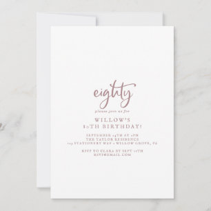 Rustic Rose Gold Script 80th Birthday Party Invitation