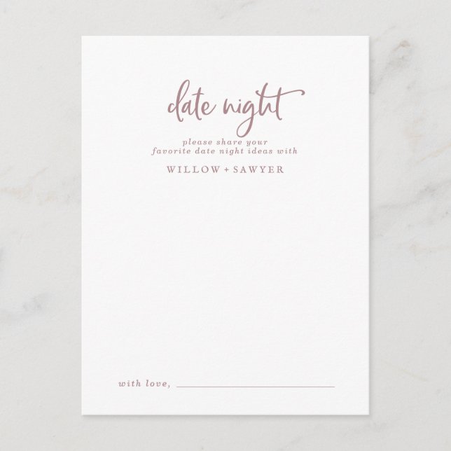 Rustic Rose Gold Script Date Night Idea Advice Card (Front)
