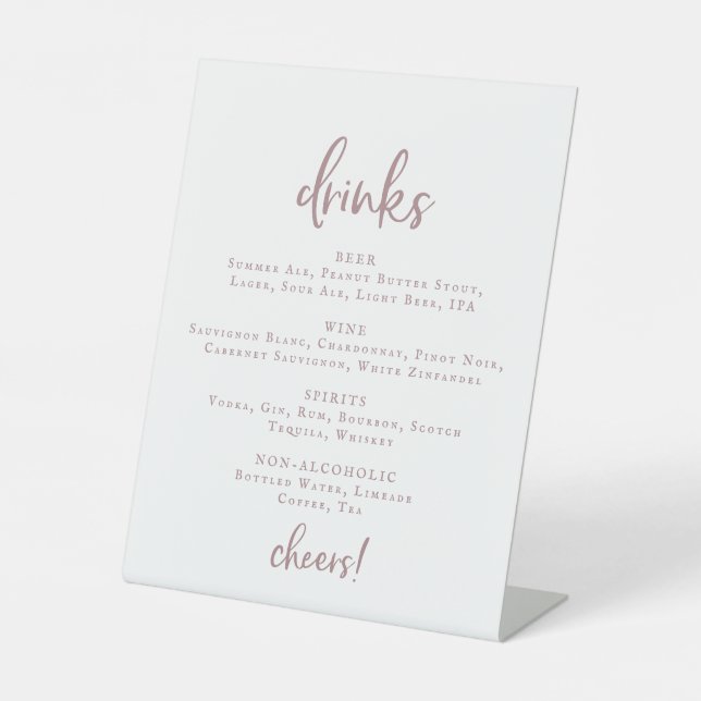Rustic Rose Gold Script Wedding Drinks Menu Sign (Front)