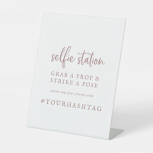 Rustic Rose Gold Selfie Station Wedding Hashtag Pedestal Sign