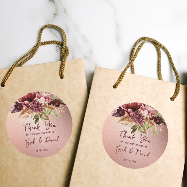 Rustic rose gold terracotta roses fall wedding classic round sticker (Creator Uploaded)
