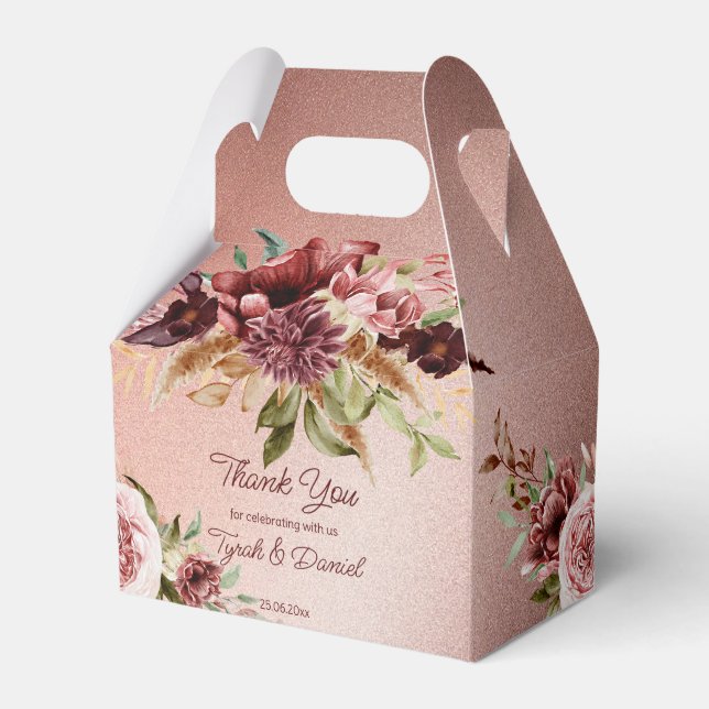 Rustic rose gold terracotta roses fall wedding favour box (Front Side)