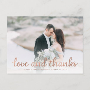 Rustic Rose Gold Wedding Photo Thank You Postcard