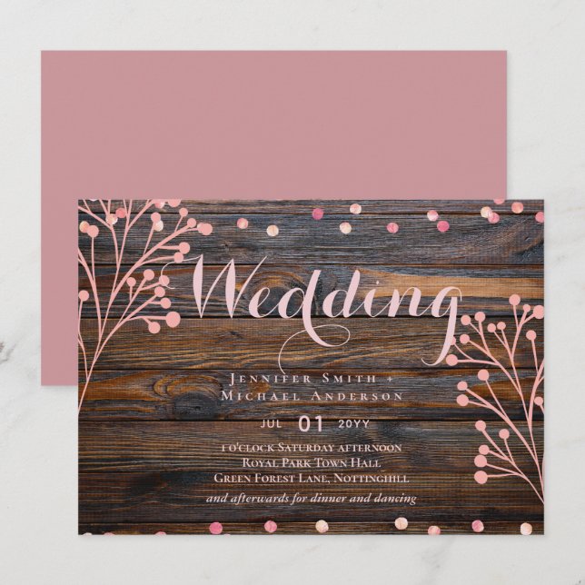 Rustic ROSE GOLD Wedding Pink Wood Budget (Front/Back)