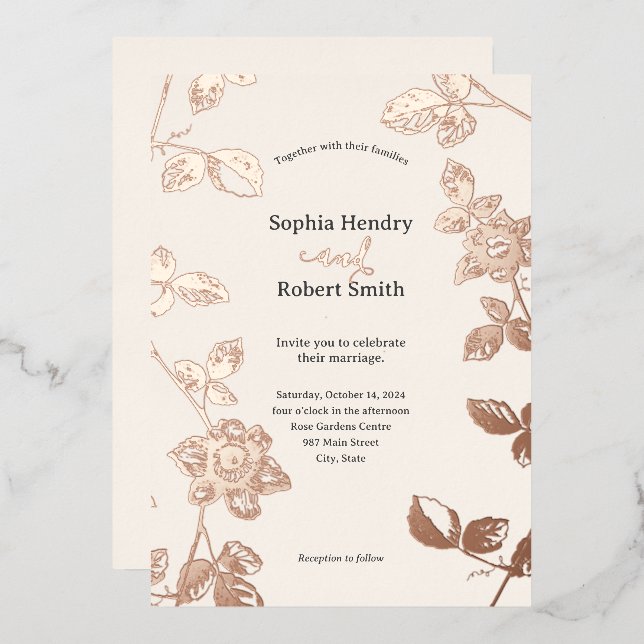 Rustic Rose Gold Whimsical Floral Wedding  (Front/Back)