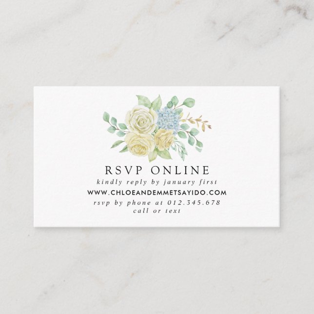 Rustic Rose Hydrangea Wedding Website RSVP Enclosure Card (Front)