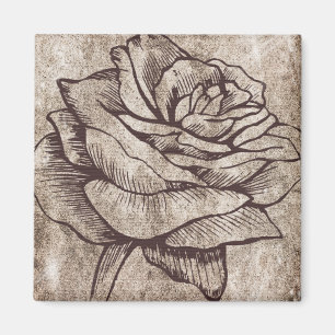 Rustic Rose Ink Drawing Magnet