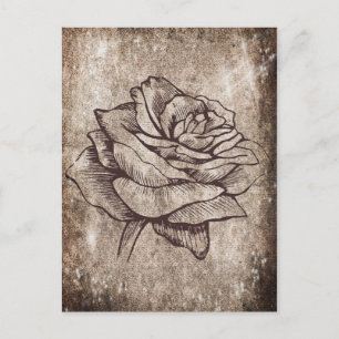 Rustic Rose Ink Drawing Postcard