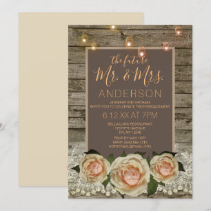 Rustic Rose Lace Mason Jar String Light Engagement Invitation
