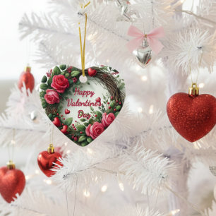 Rustic Rose Valentine's Day Heart Shaped Ornament