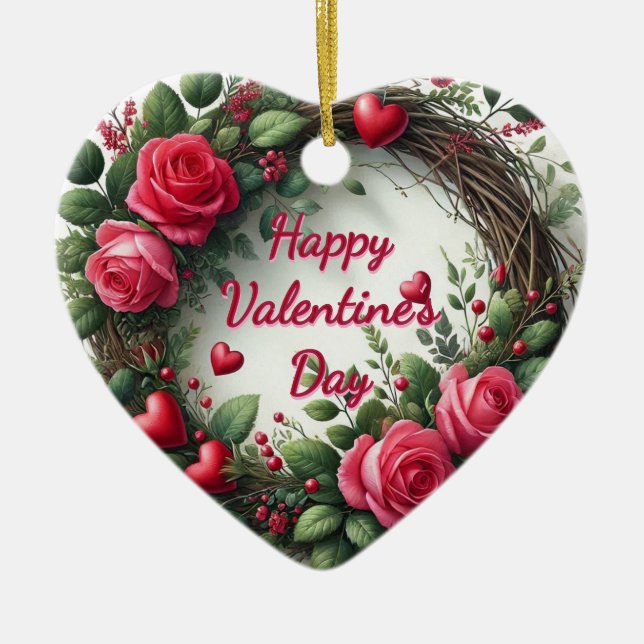 Rustic Rose Valentine's Day Heart Shaped Ornament (Front)