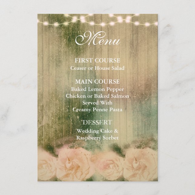 Rustic Rose Wedding Menu Card (Front)