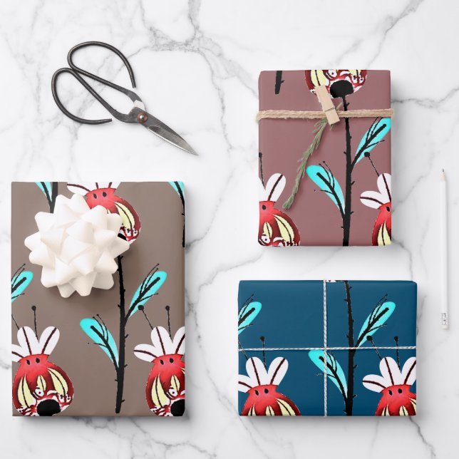 Rustic Rosehip Gold Teal Pink Floral Pattern  Wrapping Paper Sheet (Front)