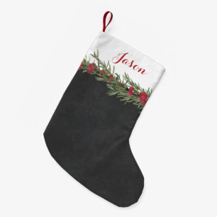Rustic Rosemary and Berry Watercolor on Chalkboard Small Christmas Stocking