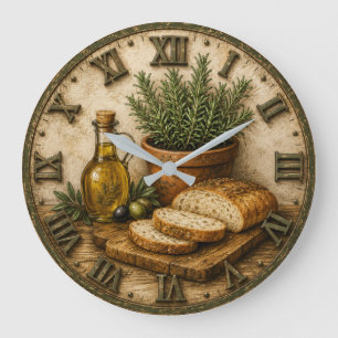 Rustic Rosemary Bread & Olive Oil Farmhouse Large Clock