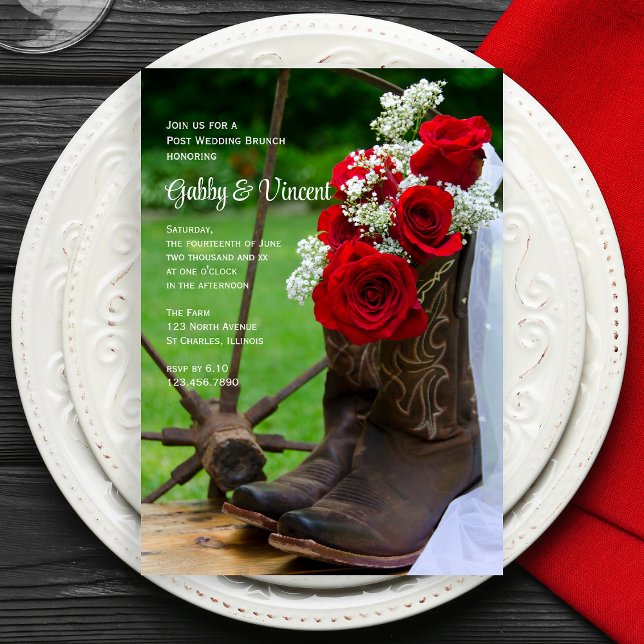 Rustic Roses and Cowboy Boots Post Wedding Brunch Invitation (Creator Uploaded)