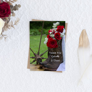 Rustic Roses and Cowboy Boots Wedding Thank You Card