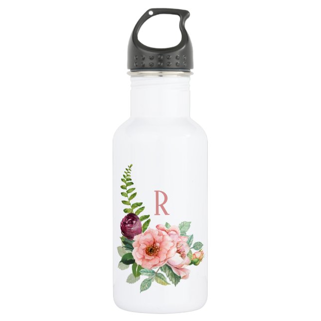 Rustic Roses and Fern with Monogram 532 Ml Water Bottle (Front)