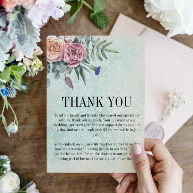 Rustic Roses Boho Green Floral Wedding Thank You Card (Creator Uploaded)