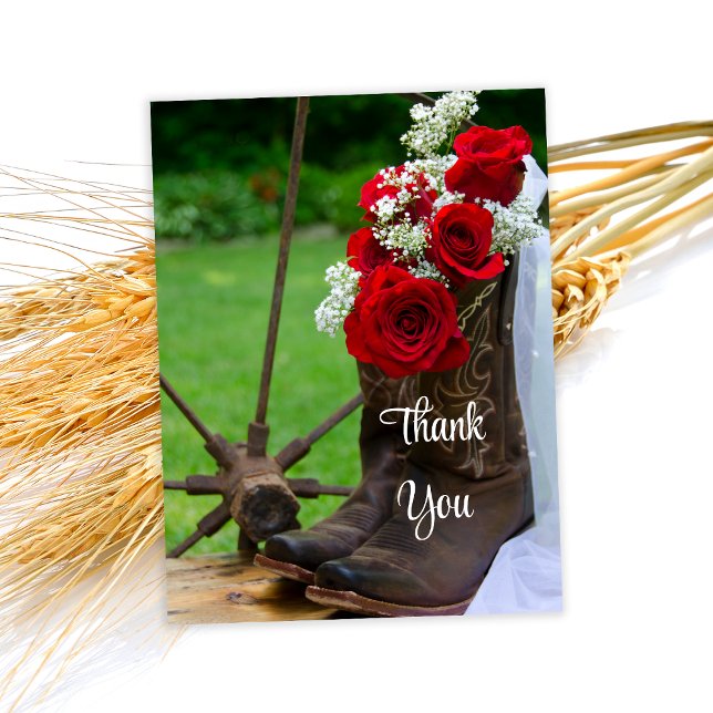 Rustic Roses Cowboy Boot Western Wedding Thank You Postcard (Creator Uploaded)