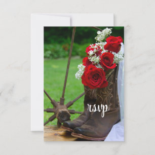 Rustic Roses Cowboy Boots Country Wedding RSVP Card