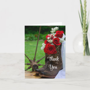 Rustic Roses Cowboy Boots Wedding Thank You