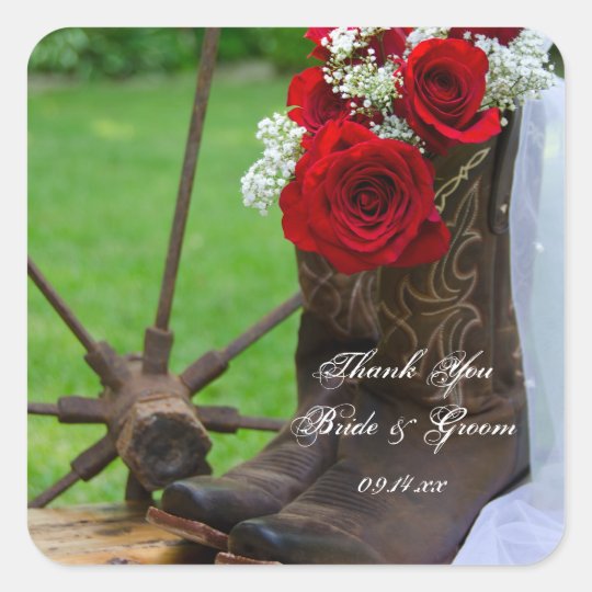 Rustic Roses Cowboy Boots Wedding Thank You Tag