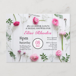 Rustic roses frame on white wood bridal shower invitation postcard