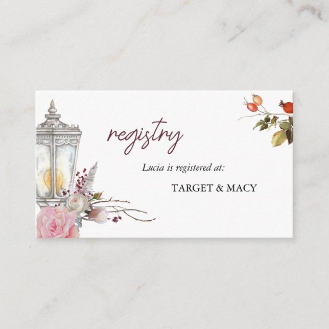 Rustic Roses & Lantern Bridal Shower Registry Enclosure Card (Front)