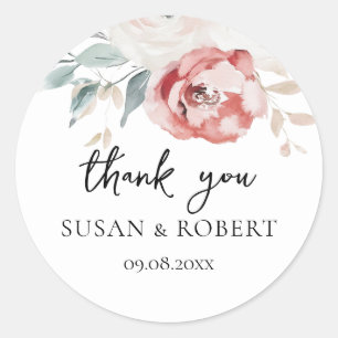 Rustic Roses Minimalist Wedding Thank You Classic Round Sticker